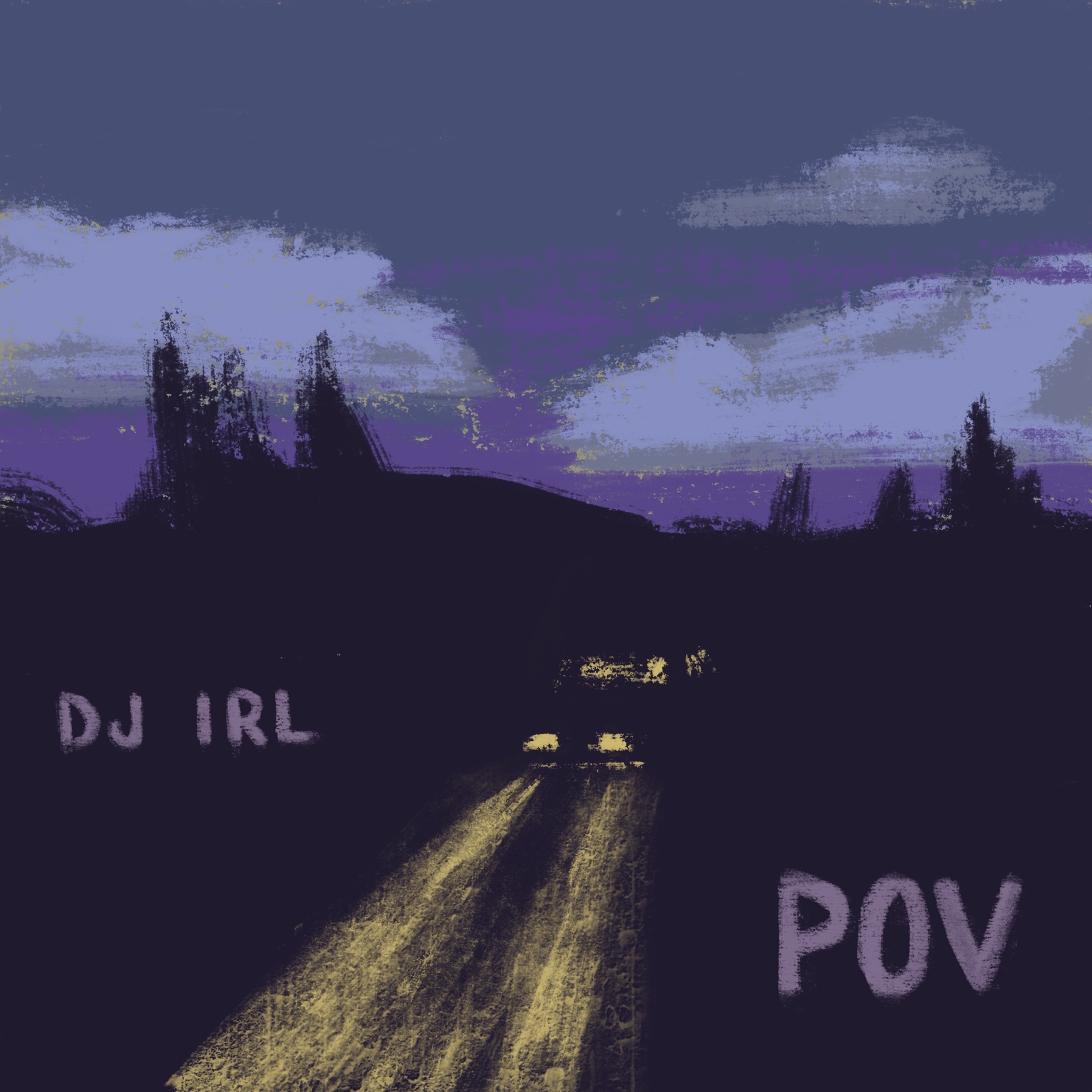 POV album artwork by DJ IRL: a car driving through a purple night landscape